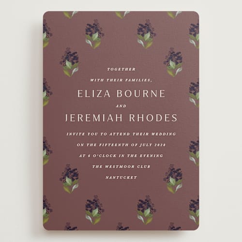 This is a merlot wedding invitations with standard by Olivia Kanaley Inman called blockprint printing on signature in grand