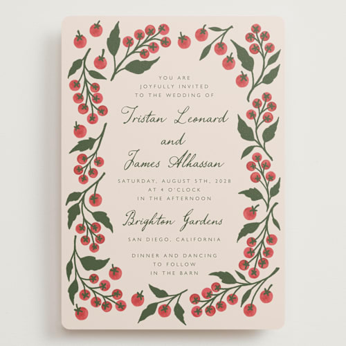 This is a tomato wedding invitations with standard by Katharine Watson called cherry tomatoes printing on signature in grand