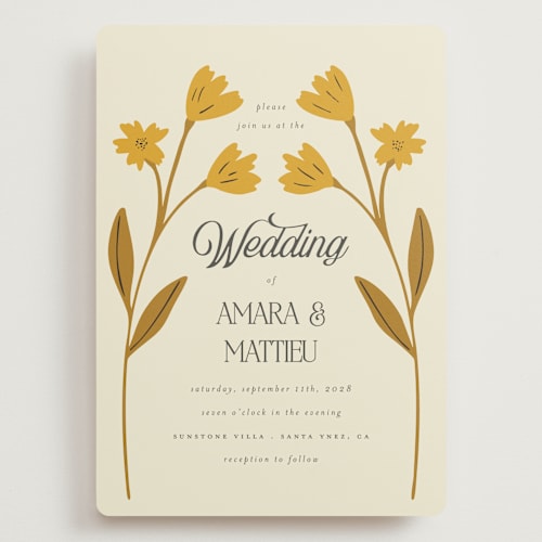 This is a yolk wedding invitations with standard by Morgan Kendall called vintage wildflowers printing on signature in grand