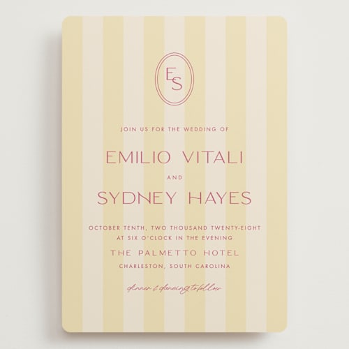 This is a lemon wedding invitations with standard by Ellen Schlegelmilch called palmetto printing on signature in grand