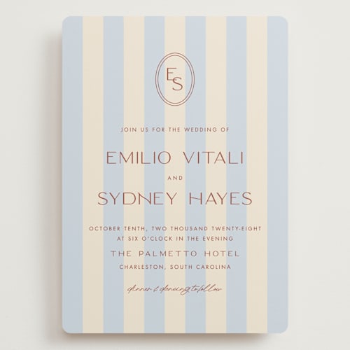 This is a sky wedding invitations with standard by Ellen Schlegelmilch called palmetto printing on signature in grand