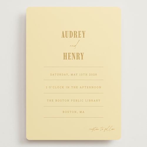 This is a butter wedding invitations with standard by Nazia Hyder called vintage label printing on signature in grand