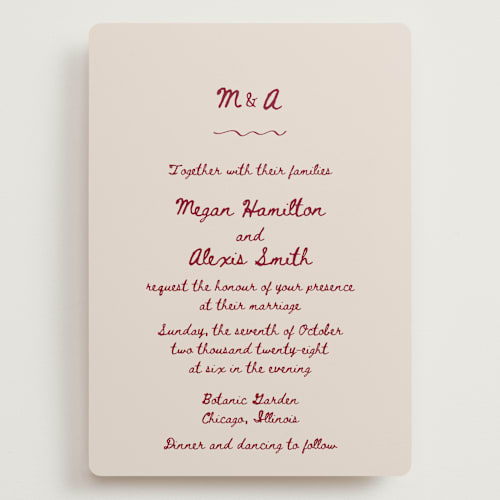 This is a wine wedding invitations with standard by Cass Loh called simple monogram printing on signature in grand