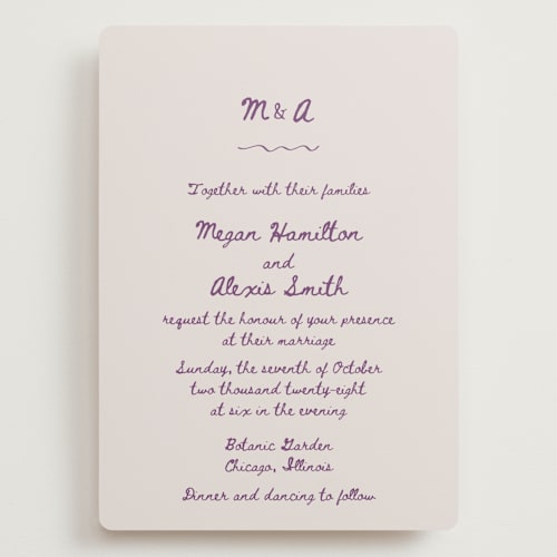 This is a lilac wedding invitations with standard by Cass Loh called simple monogram printing on signature in grand