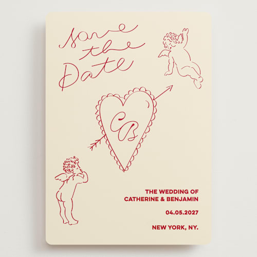 This is a cream save the date with standard by Helena Vitto called crazy little thing called love printing on signature in grand
