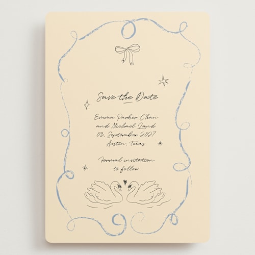 This is a dream save the date with standard by Helena Vitto called the swan printing on signature in grand