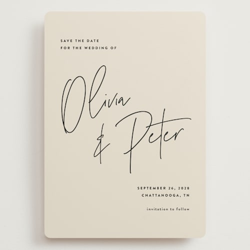 This is a champagne save the date with standard by JoAnn Jinks called signed printing on signature in grand