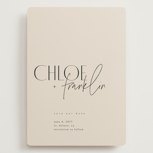 This is a natural save the date with standard by Kelly Schmidt called layered printing on signature in grand