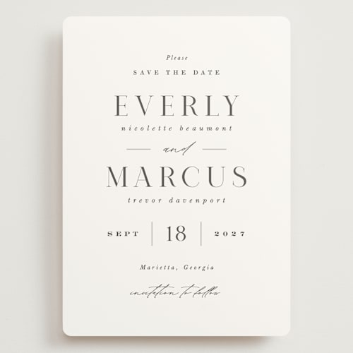 This is a snow save the date with standard by Hooray Creative called everly printing on signature in grand