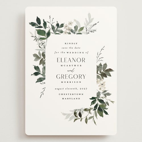 This is a meadow save the date with standard by Everett Paper Goods called grove printing on signature in grand