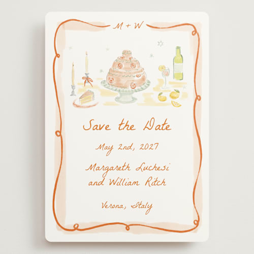 This is a flame save the date with standard by Pati Cascino called giardino printing on signature in grand