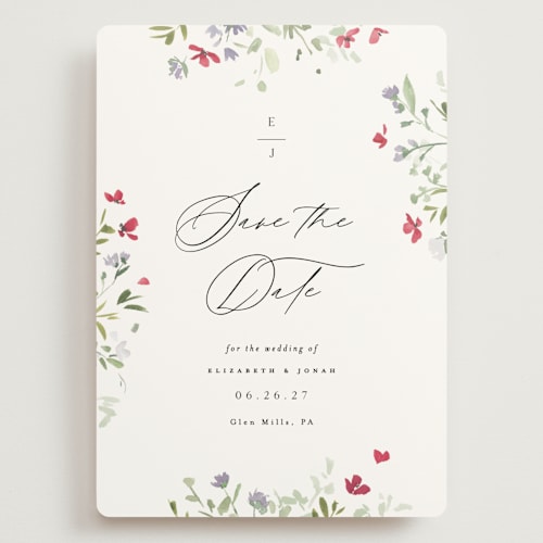 This is a cloud save the date with standard by Everett Paper Goods called brynn printing on signature in grand