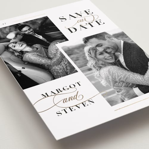 This is a cloud petite save the dates with foil pressed by Ashlee Townsend called double up printing on recycled smooth signature in petite