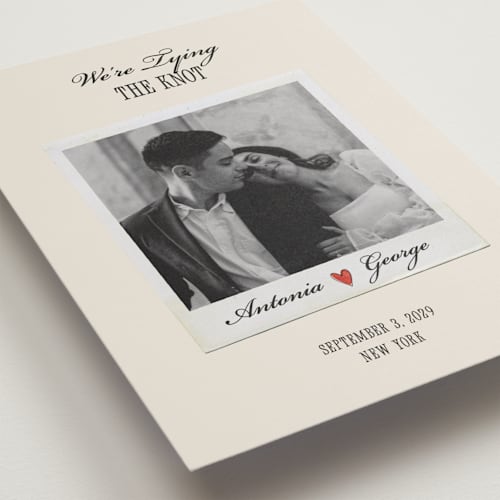 This is a lily petite save the dates with standard by Pati Cascino called two hearts printing on recycled smooth signature in petite