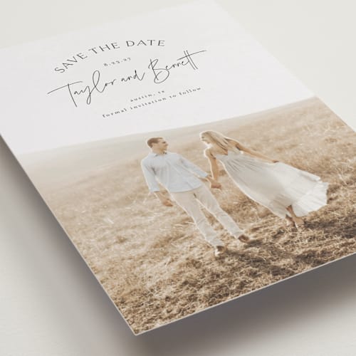 This is a obsidian petite save the dates with standard by Jennifer Postorino called ellipse printing on recycled smooth signature in petite