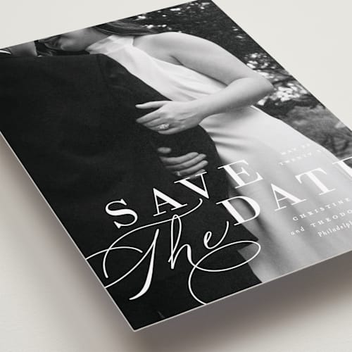 This is a cloud petite save the dates with standard by Ashley Rosenbaum called composition printing on recycled smooth signature in petite
