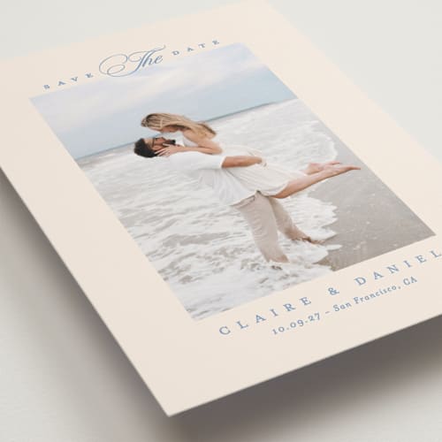 This is a wave petite save the dates with standard by Creo Study called aristocratic printing on recycled smooth signature in petite