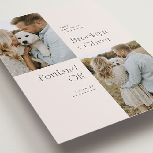 This is a latte petite save the dates with standard by Kristie Kern called portland printing on recycled smooth signature in petite