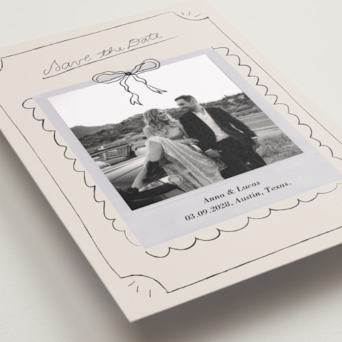 This is a cream petite save the dates with standard by Helena Vitto called easy lover printing on recycled smooth signature in petite