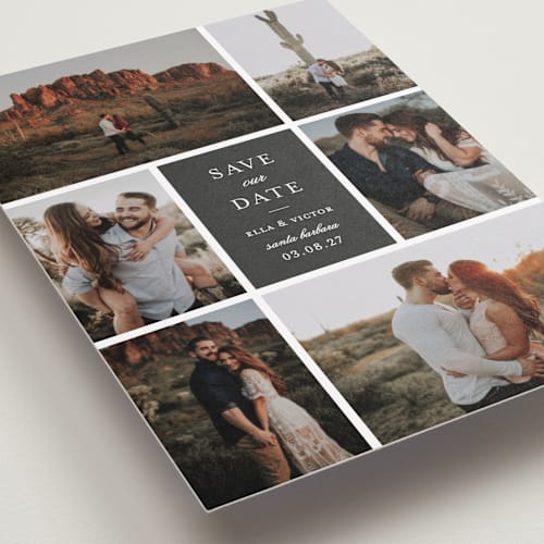 This is a moon petite save the dates with standard by Sara Hicks Malone called multitude printing on recycled smooth signature in petite