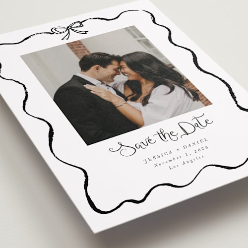 This is a ink petite save the dates with standard by Cass Loh called quirky fun printing on recycled smooth signature in petite