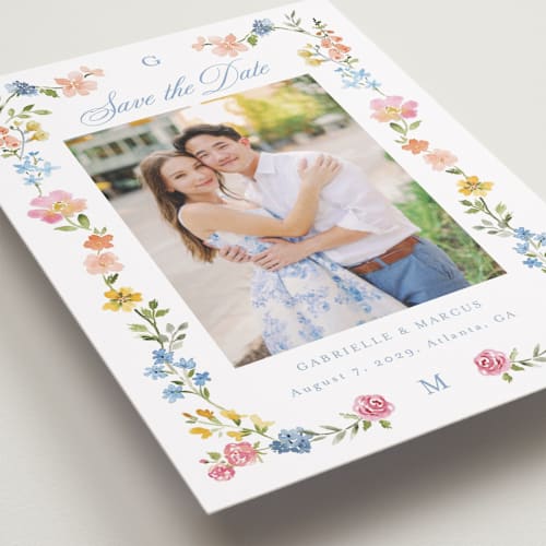 This is a meadow petite save the dates with standard by Petra Kern called everlasting romance printing on recycled smooth signature in petite