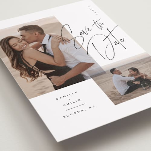 This is a ink petite save the dates with standard by Kristie Kern called flirt printing on recycled smooth signature in petite