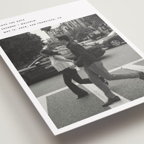 This is a fog petite save the dates with standard by Sumak Studio called simple printing on recycled smooth signature in petite