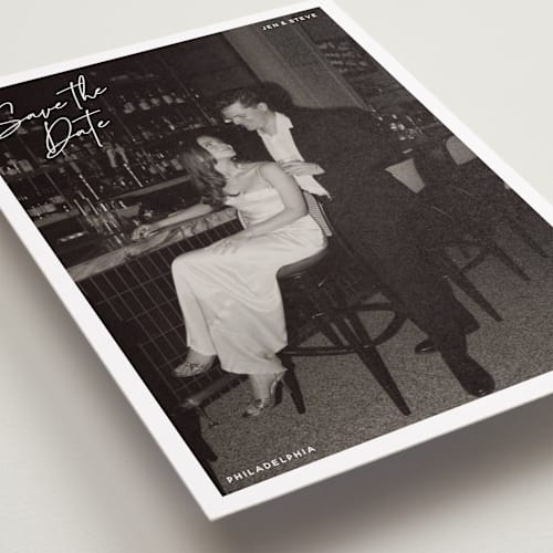 This is a cloud petite save the dates with standard by Inkblot Design called corners printing on recycled smooth signature in petite
