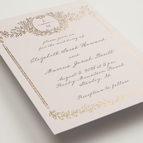 This is a vanilla petite wedding invitations with foil pressed by Petra Kern called manuet printing on signature in petite