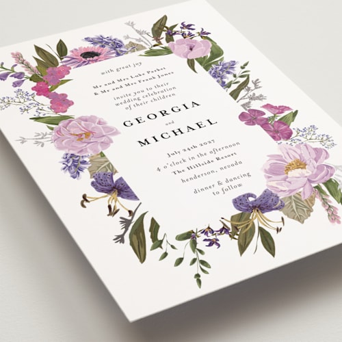 This is a vineyard petite wedding invitations with foil pressed by Susan Moyal called harmony printing on signature in petite