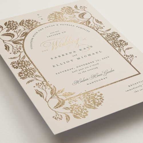 This is a tea time petite wedding invitations with foil pressed by Susan Zinader called shimmering hydrangeas printing on signature in petite