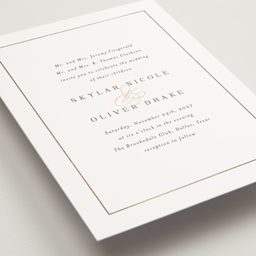 This is a sugar petite wedding invitations with foil pressed by Jessica Williams called bianca printing on signature in petite