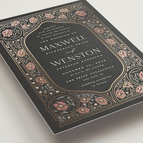 This is a ebony petite wedding invitations with foil pressed by Ana de Sousa called timeless nature printing on signature in petite