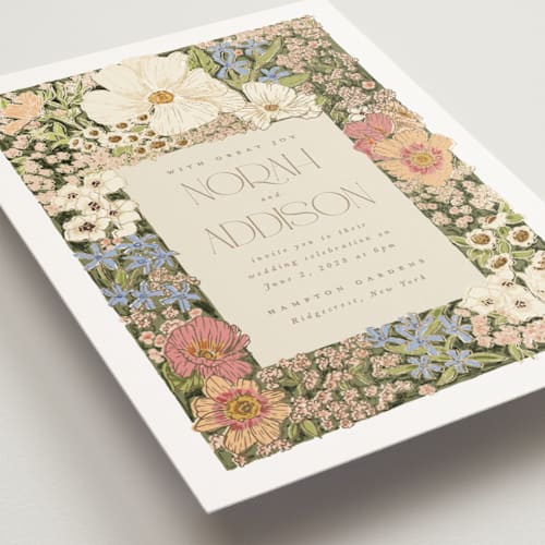 This is a sherbert petite wedding invitations with foil pressed by Leah Bisch called in the garden printing on signature in petite