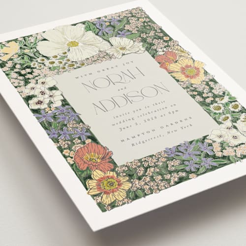 This is a twilight petite wedding invitations with foil pressed by Leah Bisch called in the garden printing on signature in petite