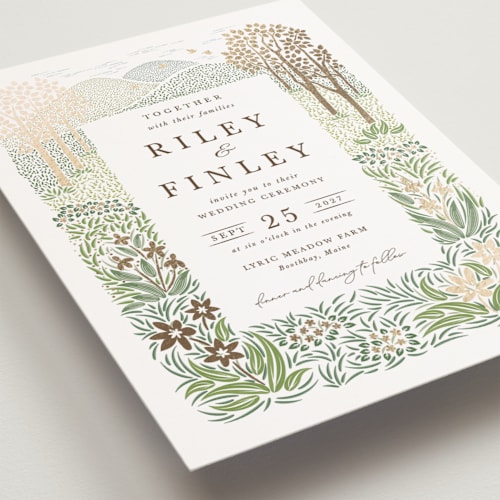 This is a forest petite wedding invitations with foil pressed by Paper Sun Studio called in the country printing on signature in petite