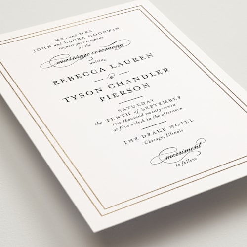 This is a snow petite wedding invitations with foil pressed by Kimberly FitzSimons called eloquence printing on signature in petite