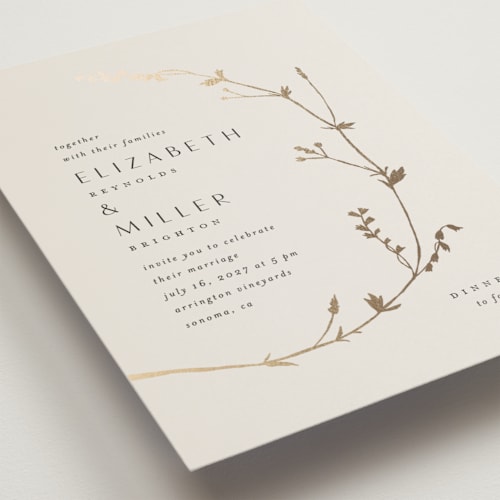 This is a cotton petite wedding invitations with foil pressed by Amy Kross called vine wrap printing on signature in petite
