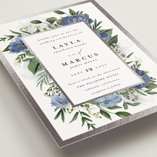 This is a sky petite wedding invitations with foil pressed by Susan Moyal called classic love printing on signature in petite