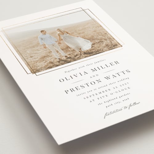 This is a opal petite wedding invitations with foil pressed by Robert and Stella called regent printing on signature in petite