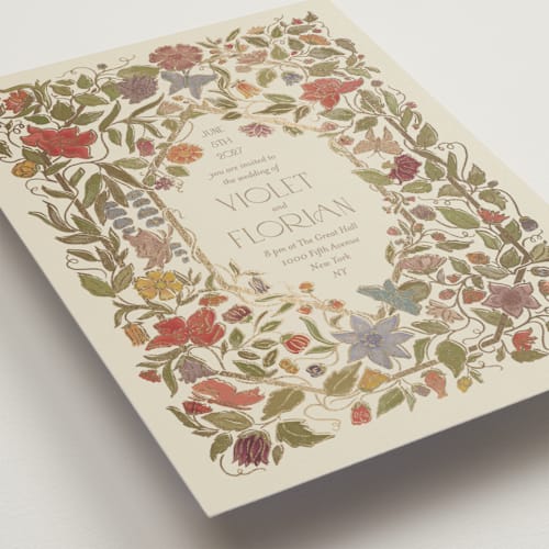 This is a mint petite wedding invitations with foil pressed by Simona Camp called radiant botany printing on signature in petite