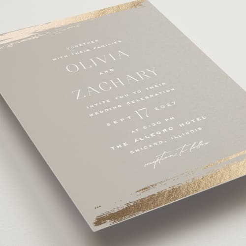 This is a clay petite wedding invitations with foil pressed by Carolyn Nicks called true love printing on signature in petite