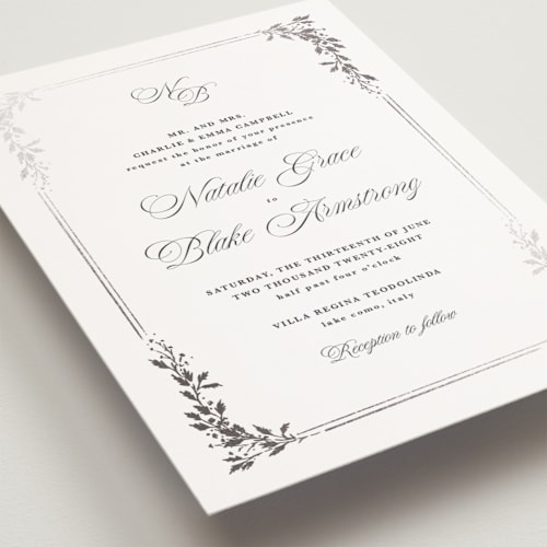 This is a diamond petite wedding invitations with foil pressed by Kate Ahn called lake como printing on signature in petite