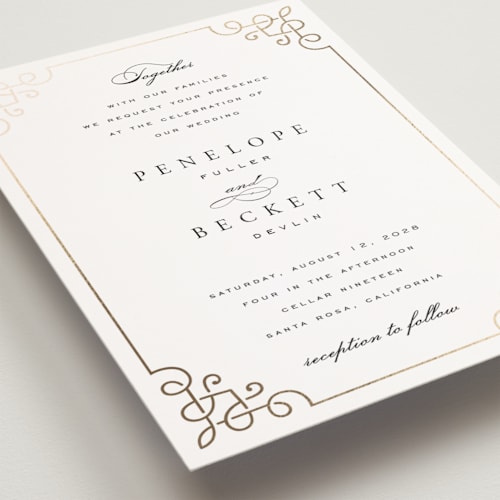 This is a pearl petite wedding invitations with foil pressed by Janean Hinger called intertwined printing on signature in petite