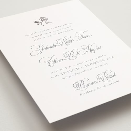 This is a silver lining petite wedding invitations with foil pressed by Design Lotus called here with you printing on signature in petite