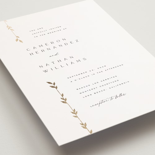 This is a lily petite wedding invitations with foil pressed by Owl and Toad called courtyard printing on signature in petite