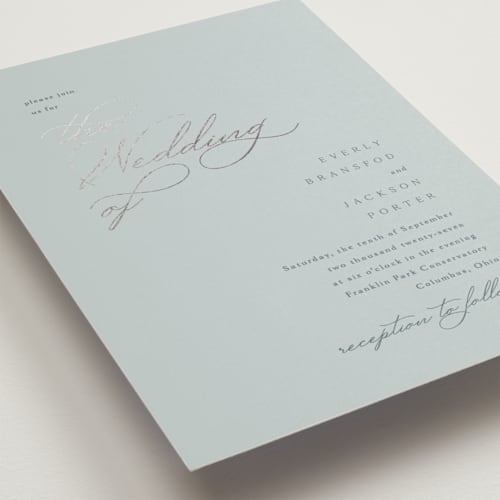 This is a sea & sky petite wedding invitations with foil pressed by Kaydi Bishop called eternal printing on signature in petite