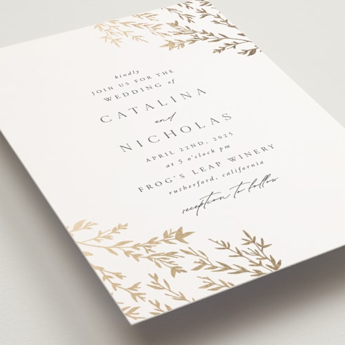 This is a cotton petite wedding invitations with foil pressed by Carolyn Nicks called swoon printing on signature in petite