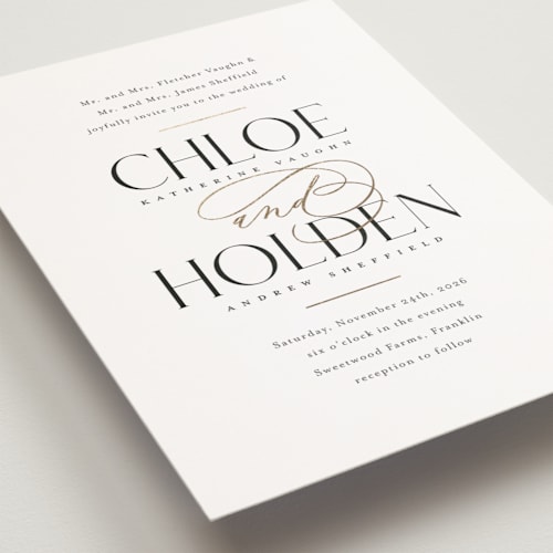 This is a sugar petite wedding invitations with foil pressed by Jessica Williams called idyllic printing on signature in petite